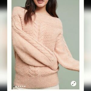 Anthropologie Sleeping On Snow Off The Shoulder Cableknit Sweater in Blu…